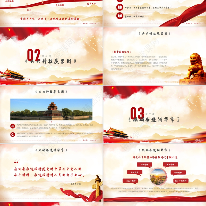 红色党政风峥嵘岁月初心不忘庆祝建党一百周年PPT模板