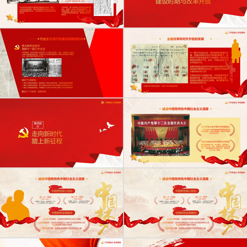 红色大气中国风庆祝建党百年不忘初心跟党走PPT模板