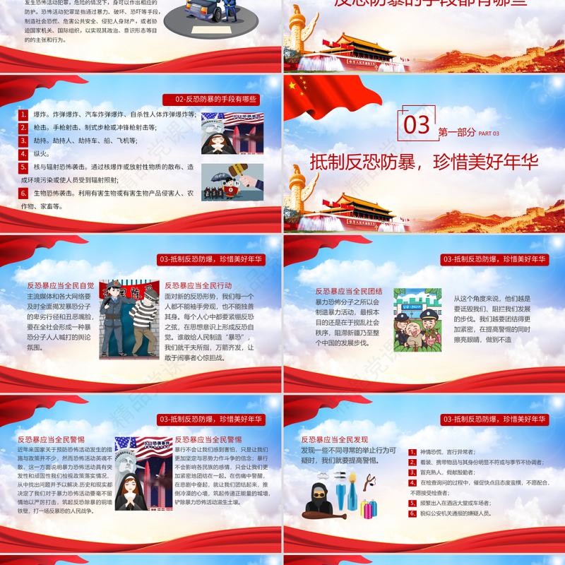 简约党政风反恐制暴应急预案处置安全知识宣传PPT