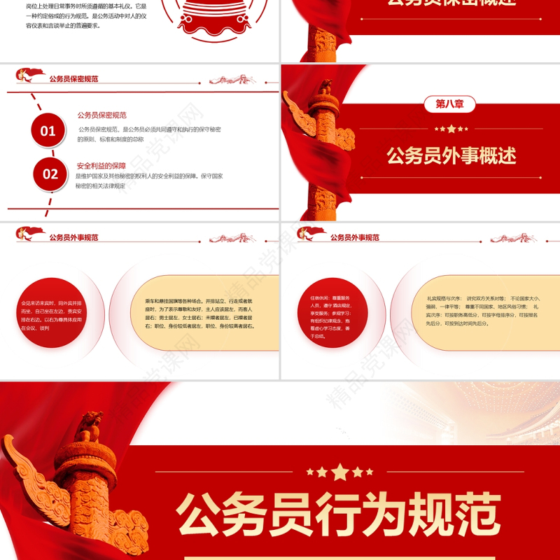 公务员行为规范PPT红色简约风公务员行为规范教养体现素质细节决定成败专题党课课件