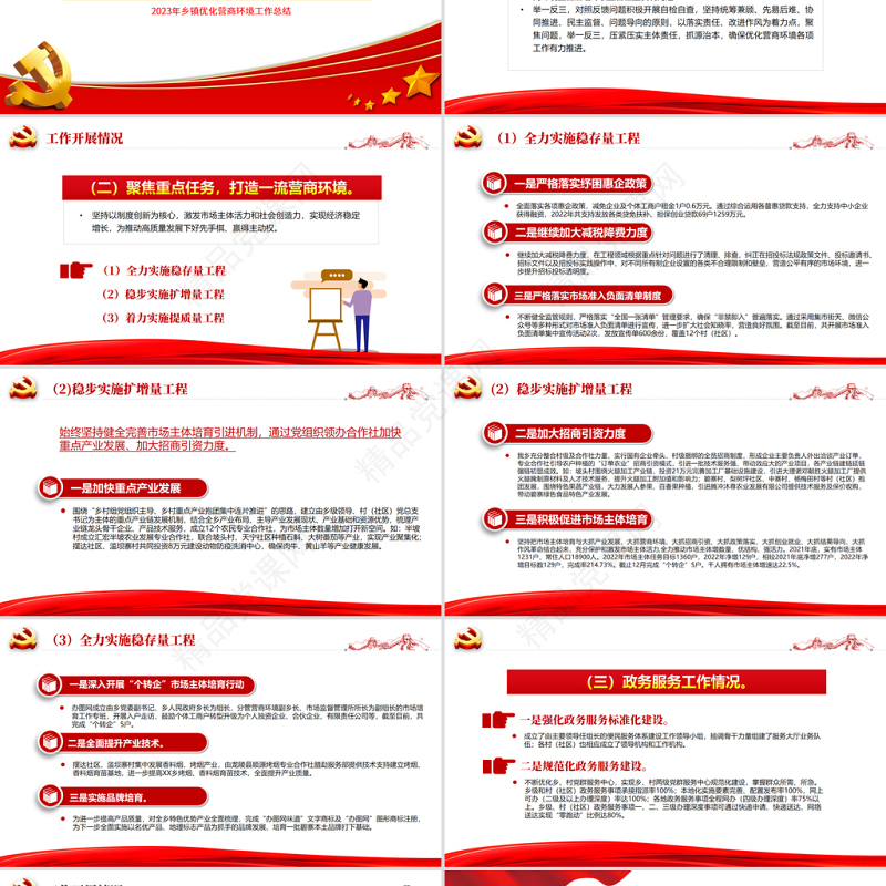 乡镇优化营商环境工作总结PPT简洁风推动营商环境持续优化简政放权放管结合党建总结