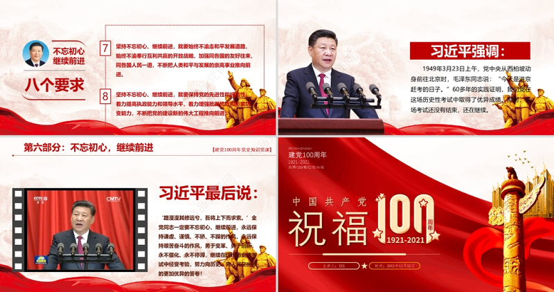 红色简约党政风热烈庆祝建党一百周年党政PPT