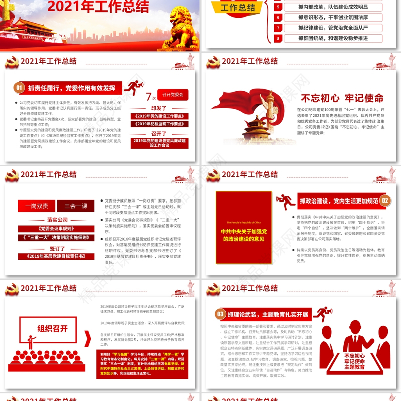 2022国企党委工作总结PPT蓝色党政风基层党支部述职述廉工作汇报年终述职报告模板