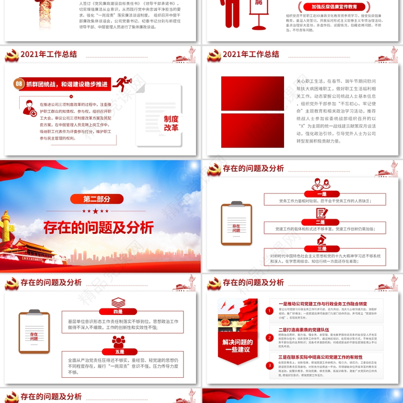 2022国企党委工作总结PPT蓝色党政风基层党支部述职述廉工作汇报年终述职报告模板