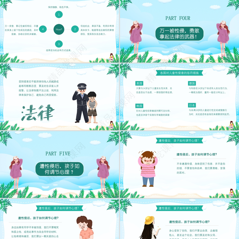 蓝色扁平风小清新中小学生安全教育宣传预防性侵害安全教育宣传PPT