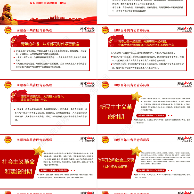 精品学习贯彻相关领导在庆祝中国共产主义青年团成立100周年大会上的重要讲话精神团课课件PPT模板
