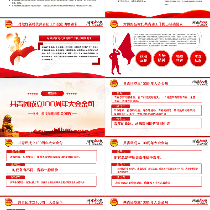 精品学习贯彻相关领导在庆祝中国共产主义青年团成立100周年大会上的重要讲话精神团课课件PPT模板