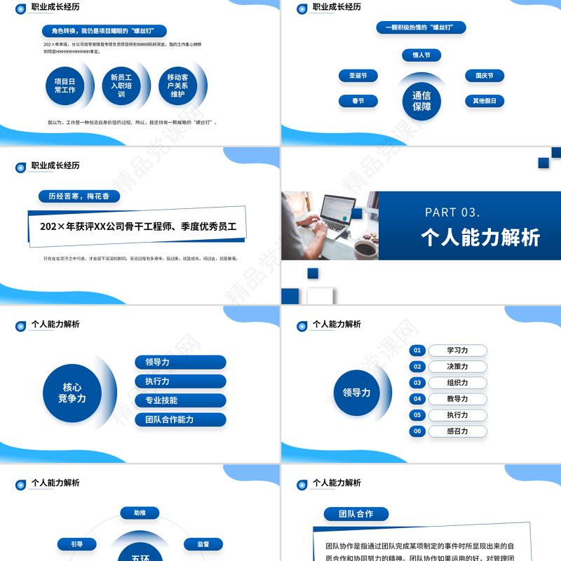 2022优秀员工竞选PPT蓝色简约商务风企业员工工作述职报告工作总结模板