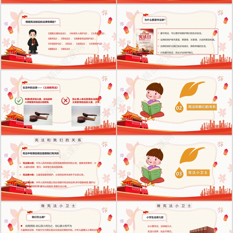 党政风卡通党政风小学生宪法知识学习国家宪法日主题PPT模板