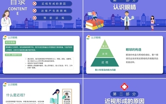 预防儿童近视PPT清新卡通童趣保护视力合理用眼学校班级课件模板下载