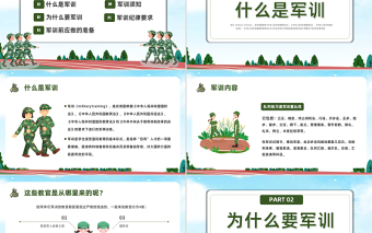 2022迷彩青春在此启航PPT卡通风秋季大一新生军训课件模板下载