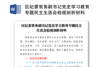 区纪委常务副书记党史学习教育专题民主生活会检视剖析材料