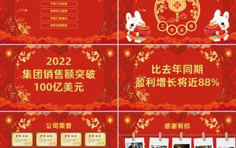 2023喜庆中国风兔年年会年终总结暨新年计划PPT模板下载