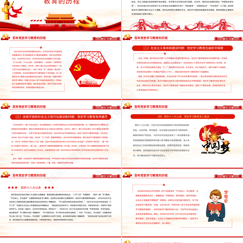 新时代加强党史学习教育研究PPT红色党政风2022年度党史学习教育专题党课课件