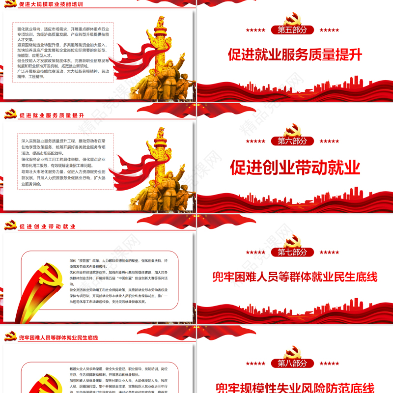 八大举措稳就业PPT党政风党员干部学习教育专题党课课件模板