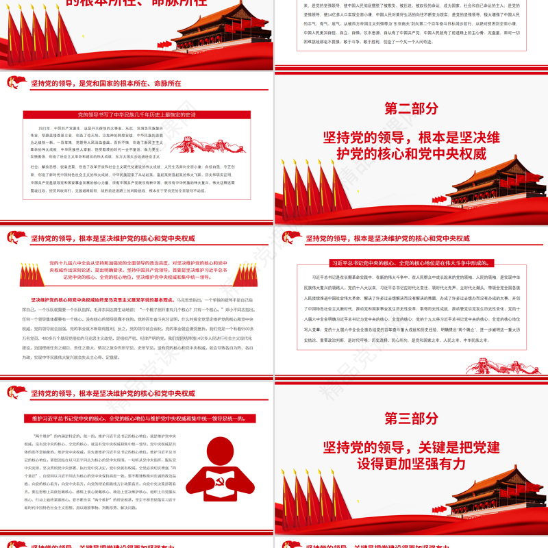 坚持党的领导是中国共产党百年奋斗的重要历史经验PPT红色大气风党员干部深入学习《决议》专题党课课件模板