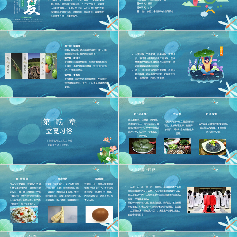 素雅国风卡通立夏节气介绍PPT宣传课件