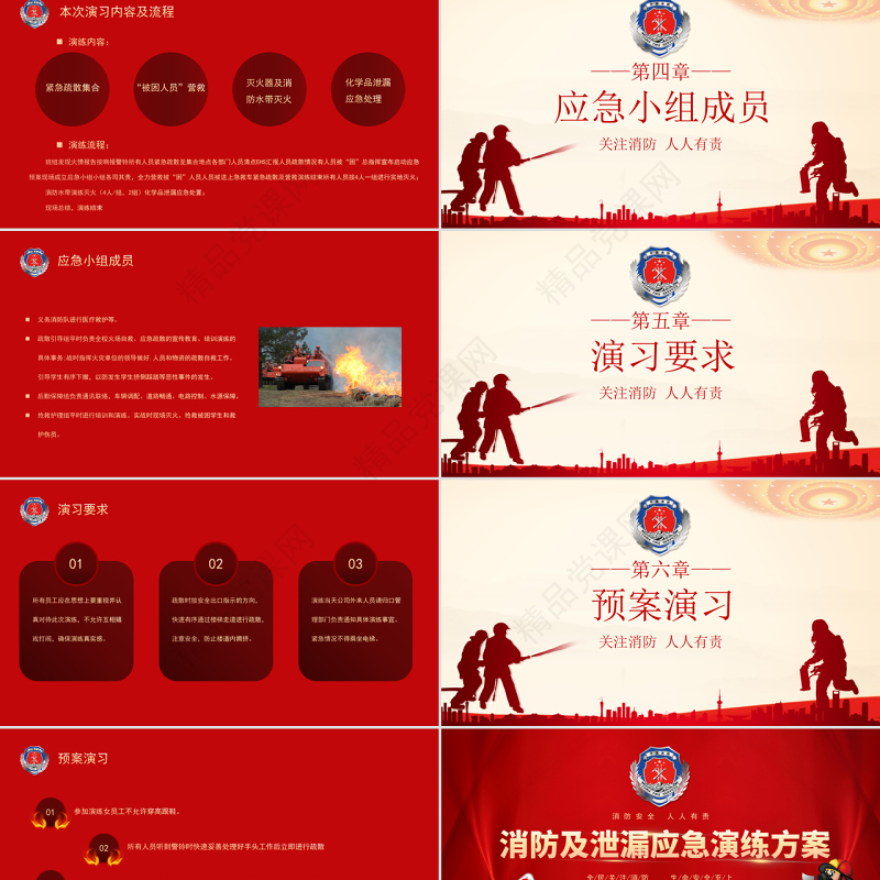 消防及泄漏应急演练方案PPT简约大气消防安全人人有责PPT