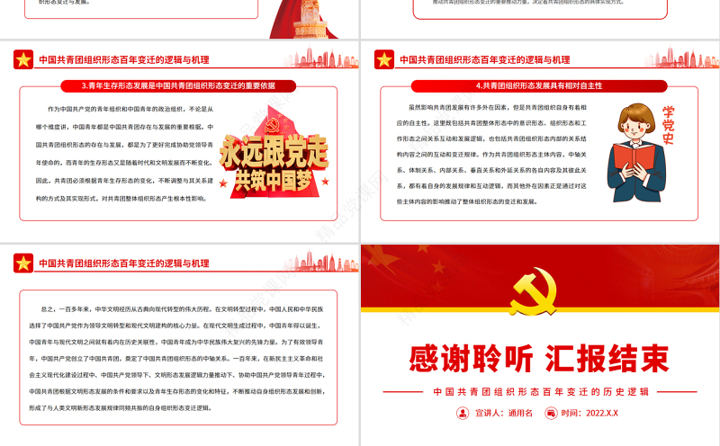 中国共青团组织形态百年变迁的历史逻辑PPT红色党政风团员干部学习教育专题团课课件