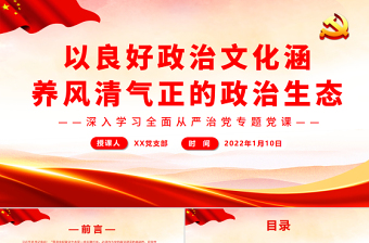 以良好政治文化涵养风清气正的政治生态PPT精品深入学习全面从严治党专题党课