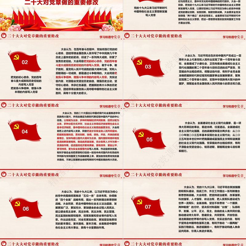 中国共产党章程PPT党政风优质党章发展历程及新党章全文党员学习专题课件