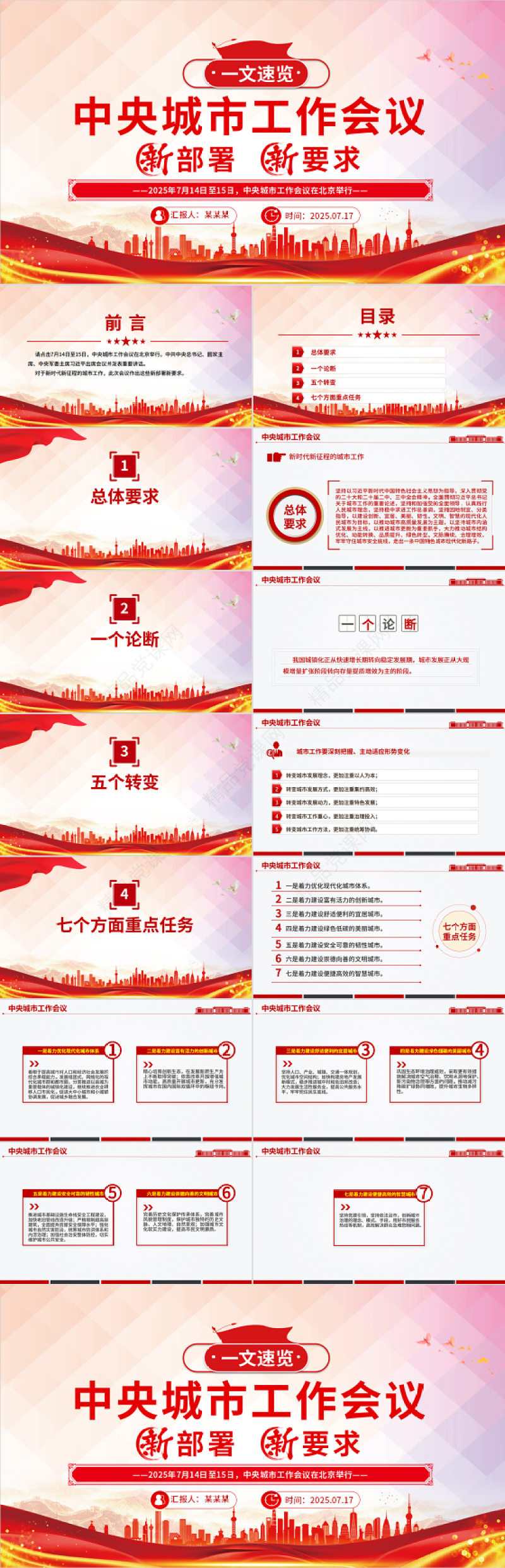 红色简洁2025中央城市工作会议新部署新要求PPT课件下载