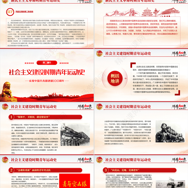 中国青年运动史PPT党政风党建风中国共青团成立100周年弘扬五四精神挥洒热血青春专题团课