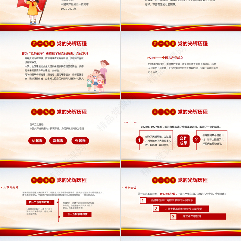 党史引领成长PPT传统中国风学党史守初心共成长小学生学习党史主题队会课件