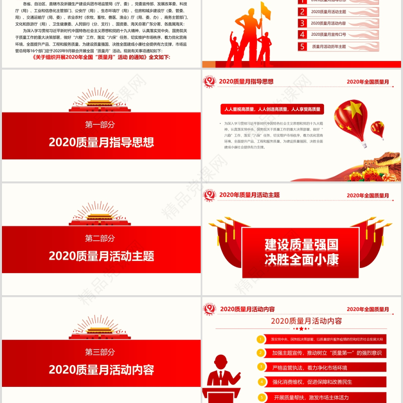 年红色简洁风全国质量月宣传PPT