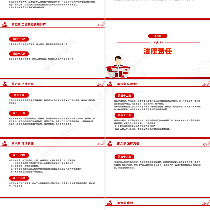 红色精美《中华人民共和国工会法》PPT模板