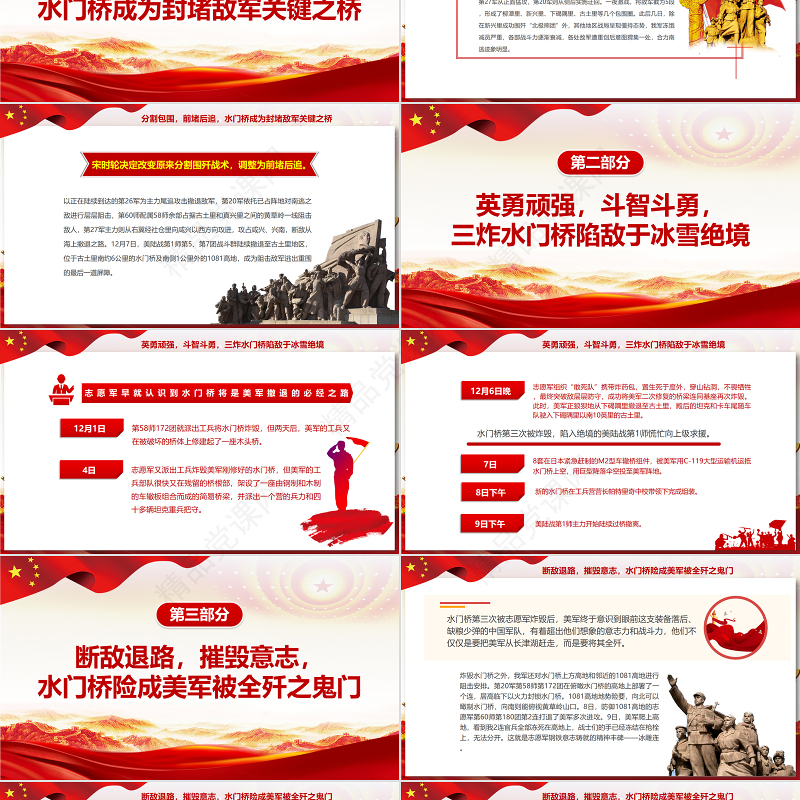 长津湖之水门桥PPT红色党政风发扬长津湖战役精神奋力攻坚突破专题党课课件模板
