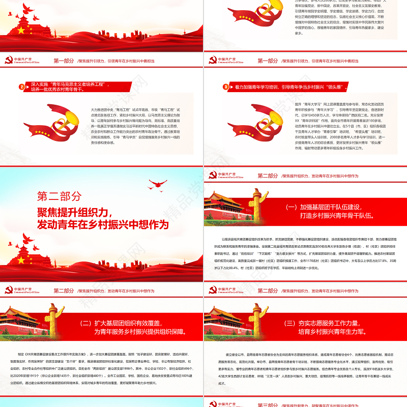 聚焦三力一度PPT简洁党政风持续引领青年服务乡村振兴引领力组织力服务力贡献度团组织专题团课