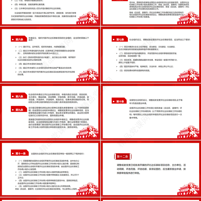 红色党政风《社会组织评比达标表彰活动管理办法》PPT专题课件模板