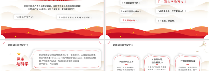 回顾百年党史100个关键词（上）PPT庆祝建党100周年专题系列党课课件模板