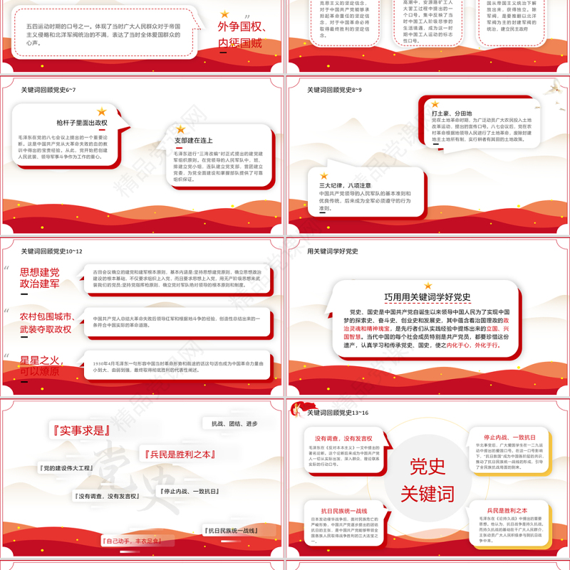 回顾百年党史100个关键词（上）PPT庆祝建党100周年专题系列党课课件模板