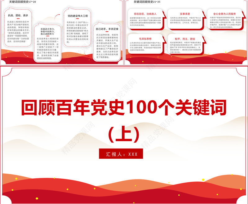 回顾百年党史100个关键词（上）PPT庆祝建党100周年专题系列党课课件模板
