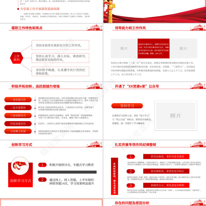 基层党建工作汇报PPT党政风党支部年度工作情况介绍问题总结及新年工作思路报告党建模板