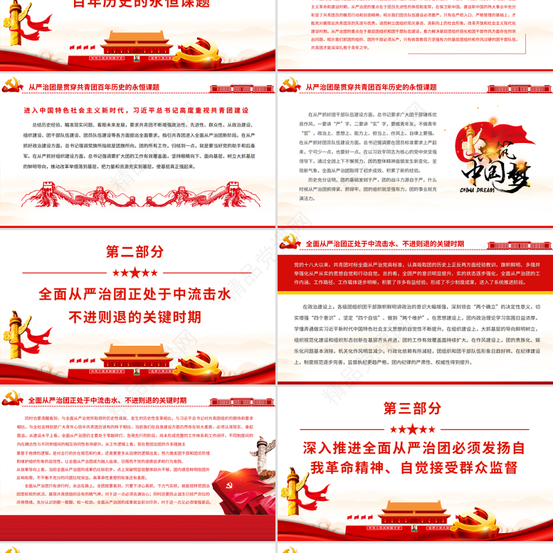 以自我革命精神深入推进全面从严治团PPT红色大气共青团员专题党课课件模板