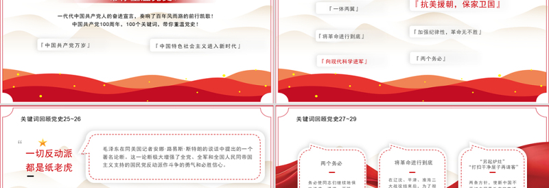 回顾百年党史100个关键词（中）PPT庆祝建党100周年专题系列党课课件模板
