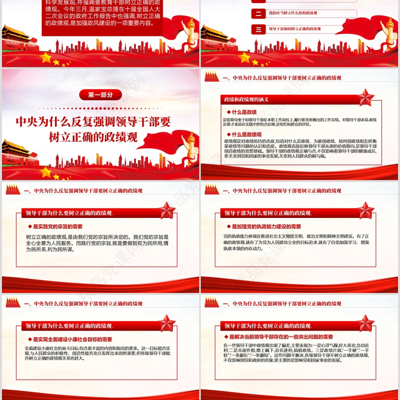 树立正确的政绩观党建专题教育党课PPT模板-含讲稿
