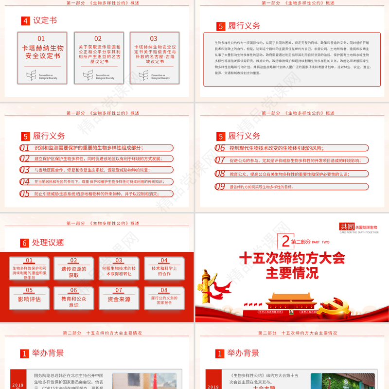 生物多样性公约缔约方大会第十五次会议PPT红色党政风共建地球生命共同体生态文明党课课件