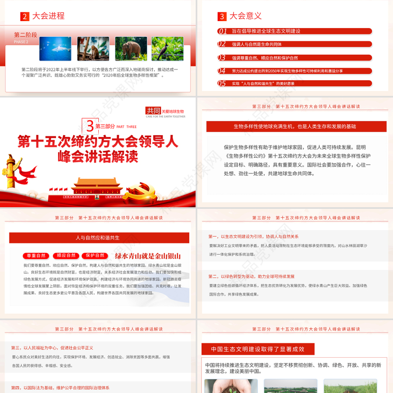 生物多样性公约缔约方大会第十五次会议PPT红色党政风共建地球生命共同体生态文明党课课件