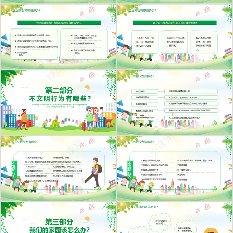 儿童卡通风创建文明城市主题班会课件动态PPT模板