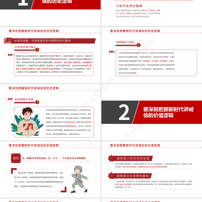 2021诚信的多维思考PPT浅谈诚信在社会经济发展中的重要作用主题党课课件模板