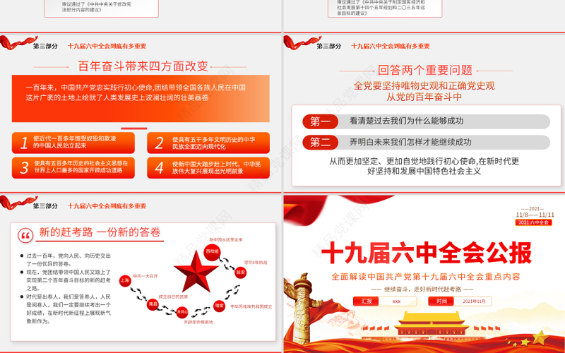 十九届六中全会公报学习PPT党建风深入学习党的百年奋斗重大成就和历史经验专题党课课件
