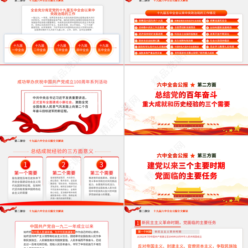 十九届六中全会公报学习PPT党建风深入学习党的百年奋斗重大成就和历史经验专题党课课件