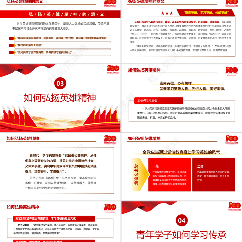 弘扬英雄精神PPT庆祝建党100周年专题党史学习教育专题辅导党课PPT模板