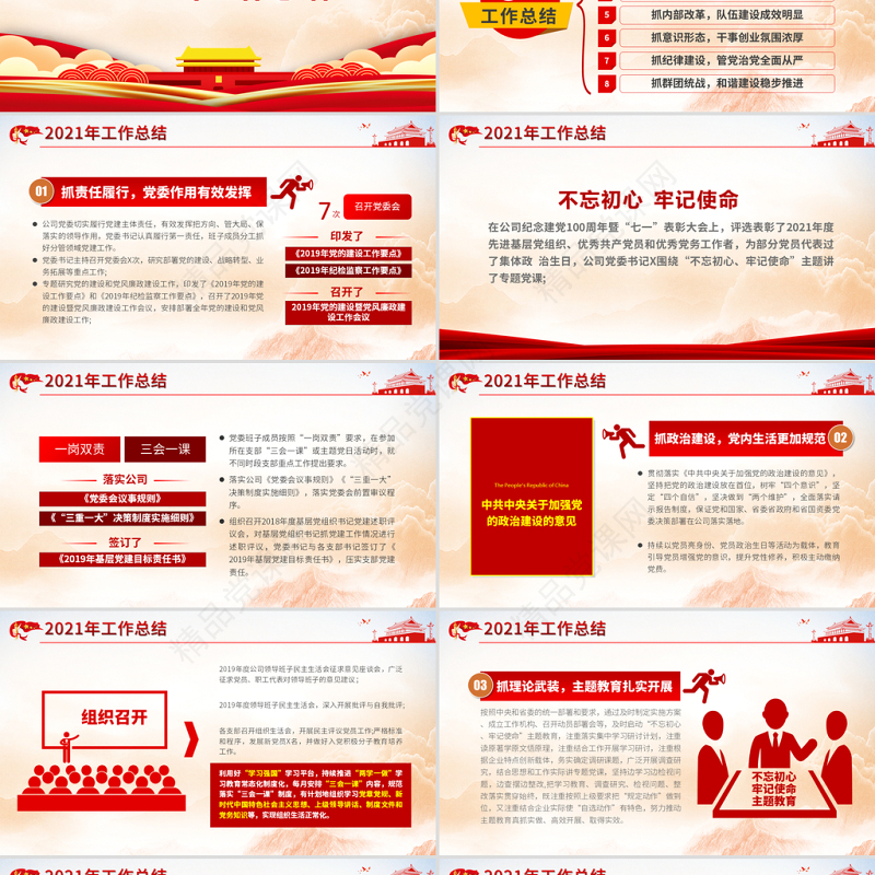 2022国企党委工作总结PPT红色党政风基层党支部述职述廉工作汇报年终述职报告模板