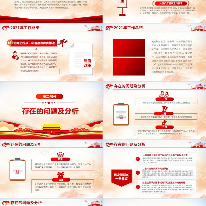 2022国企党委工作总结PPT红色党政风基层党支部述职述廉工作汇报年终述职报告模板