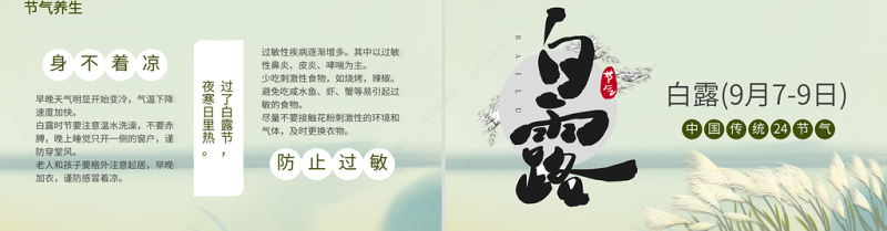 白露节气PPT清新简雅二十四节气中国传统文化主题班会课件下载